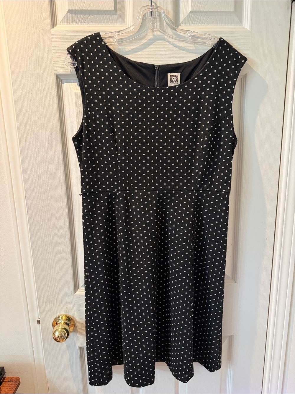 Anne Klein Black and White Polka Dot Sleeveless Midi Dress